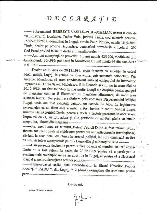Declaratie notariala Berbece
