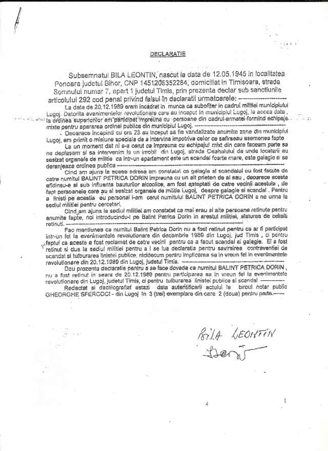 Declaratie notariala Bila