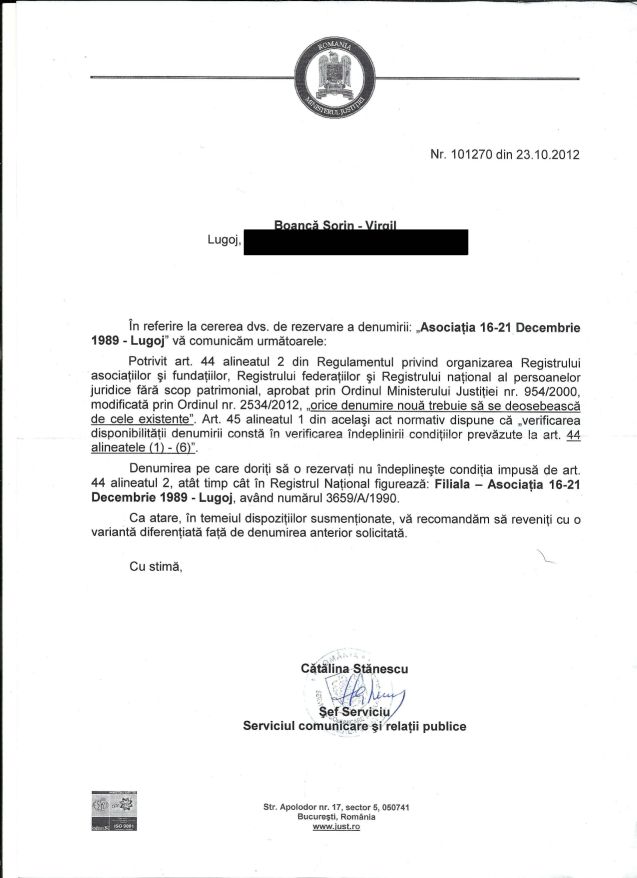 Raspuns Minister Justitie